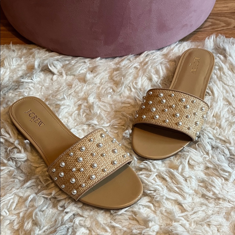J. Crew raffia and pearl sandals